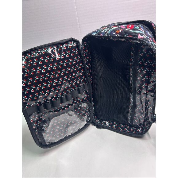 Quilted Floral Ultimate Travel Toiletry Cosmetic Bag Black Perennials Noir - Picture 7 of 10